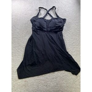 DACI Swimsuit Womens 20W Black One Piece Swimdress Cross Back Adjustable Plus